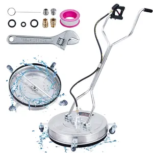 24" Stainless Steel Pressure Washer Surface Cleaner with Dual Handle, 4 Wheels, 3/8" Quick Connect, 2 Replacement Nozzles for Driveway Sidewalk Patio 4000 PSI