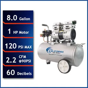 California Air Tools 8010 Ultra Quiet & Oil-Free 1.0 Hp, 8.0 Gal. Steel Tank Air Compressor
