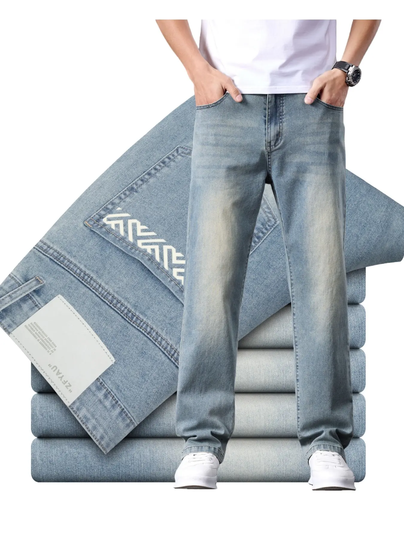 Men's Slant Pocket Jeans, Slim Fit Denim Jeans, Comfortable Fashion Clothing, Casual Daily Wear, Stylish Men's Apparel