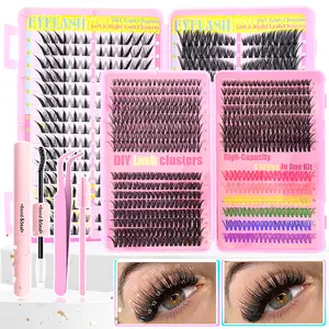 DIY Lash Clusters Kit, Natural30D+40D+50D+Colored Cluster False Eyelashes,&Cat Eye Eyelashes Available, Natural, Thickened, Wet Look,Volumizing,  Suitable for Beginners, Reusable