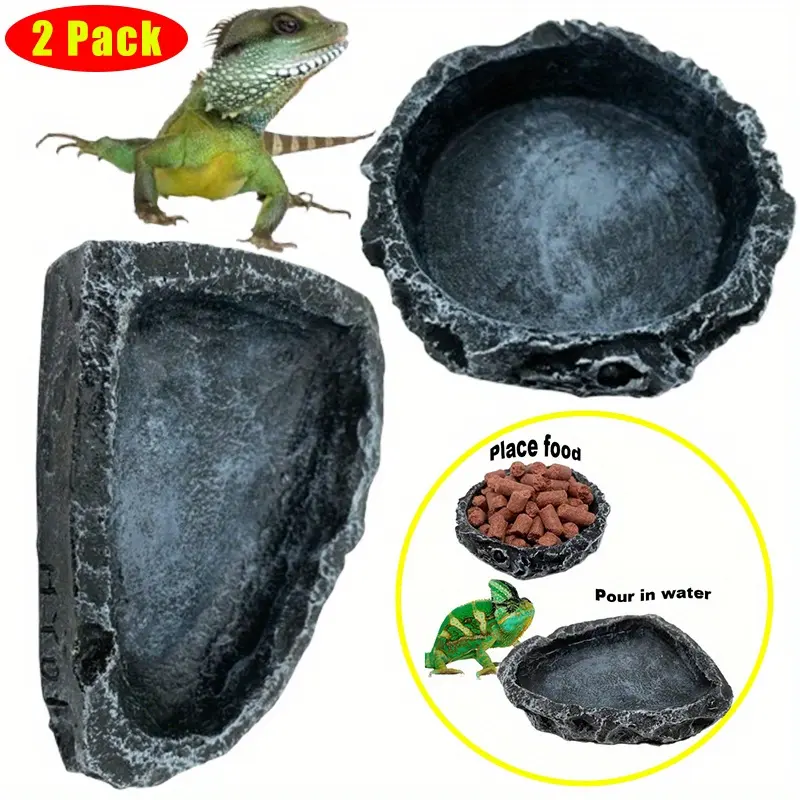 2pcs Reptile Feeding Bowls - Durable ABS Resin Food & Water Dish for Lizards, Frogs, and Small Amphibians - Easy-Clean, with Water-Resistant Surface - Perfect for Geckos, Snakes, Tortoises & More, Reptile Accessories