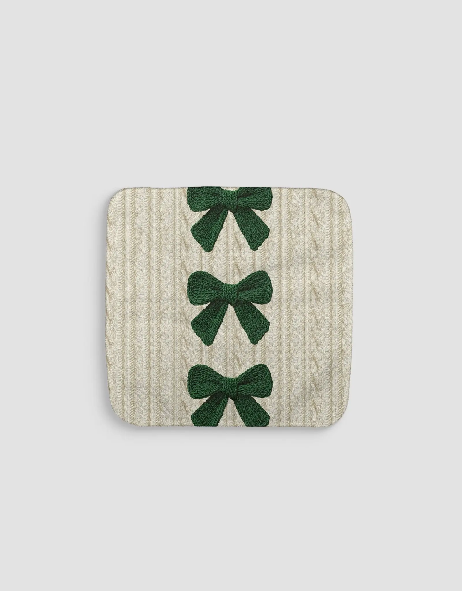 Cable Knit Bows Green Dishcloth Set - Double-Sided Print Quick-Dry Kitchen Cleaning Cloth