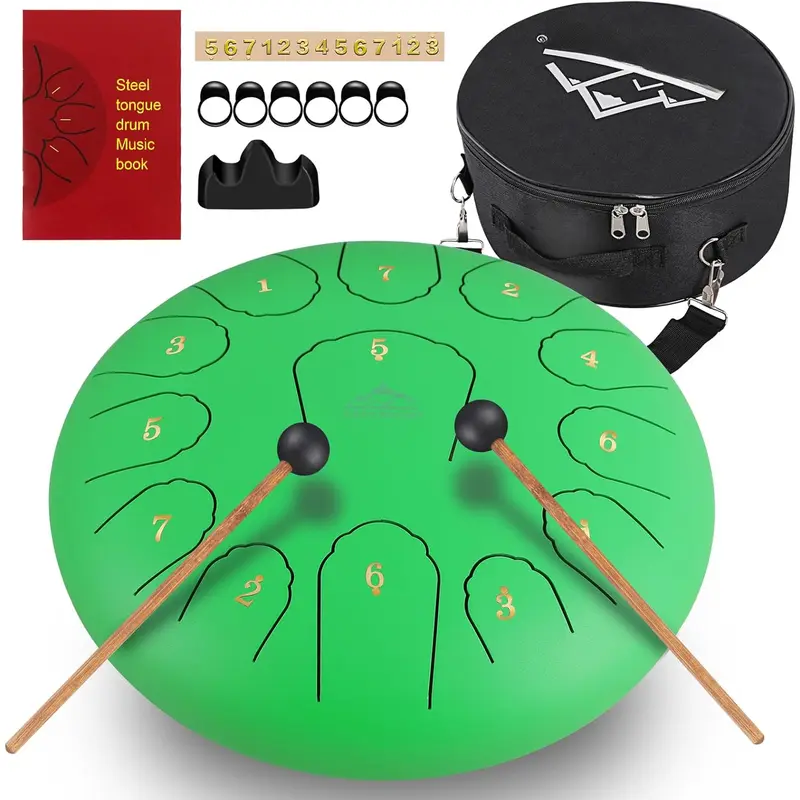 Steel Tongue Drum for  12 Inches 13 Notes Percussion Instrument Handpan Drum C Key with Travel Bag,for Meditation Entertainment Yoga,Mallets,and Music Book ()