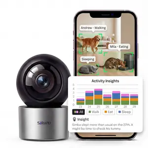 Sirwu 2K Indoor Security Camera, AI Pet Camera with Phone App [Multi Pet Recognition, Daily Activity Analysis], Dog Camera for Home Security, 360°Pan-Tilt, AI Motion Dectection Two-Way Audio Night Vision, Dual-Band 2.4G/5G WiFi