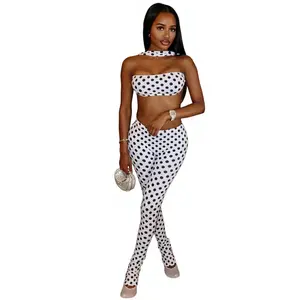 LebellaNova Polka Dot Deisgn Bralette Top and Fitted Leggings Womenswear Set Clothes Statement Birthday Sexy