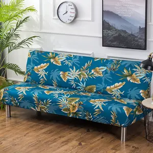Customized Floral Futon Sofa Cover for Armless Sofa Bed, Elastic Furniture Protector for Bedroom, Office and Living Room Decor, Elastic Sofa Slipcover
