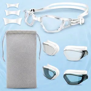 【Vecukty】Pool & Open Water Swim Goggles, White Anti-Fog Model, Leak-Proof Seal, Soft Silicone Frame for Teens & Adults
