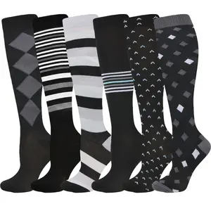 MhzyCaus 6 Pairs Calf Compression Socks for Women & Men – Cozy Modern Patterned Socks, Dots Fashion Design, Calf-Length Fit, Moisture-Wicking Breathable Comfort, On-Point Style for Travel & Work unisex