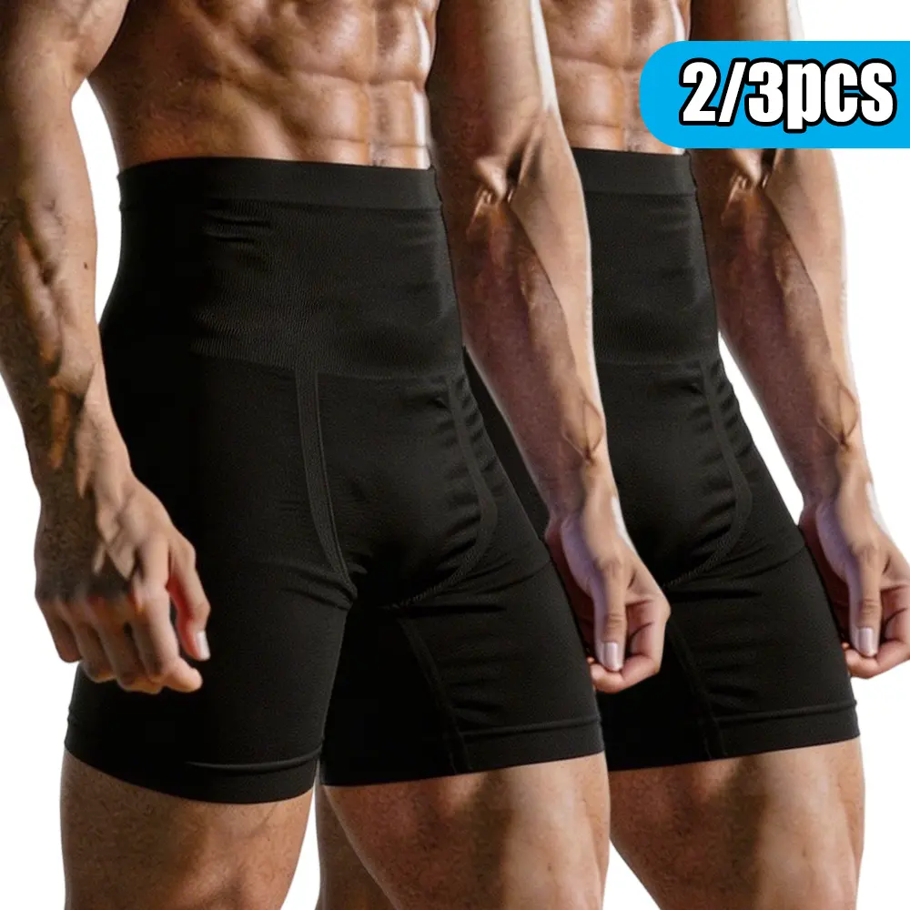 Men's 1/2/3PCS High Waist Compression Tummy Control Shorts - Seamless Anti-Curling Thigh Slimmer Underwear, Sculpting Shapewear, Waist Cincher Shaper