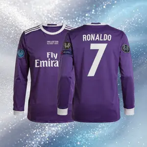 7# Cristiano Ronaldo 16 17 Away Long Sleeve Soccer Jersey Fans Version Purple