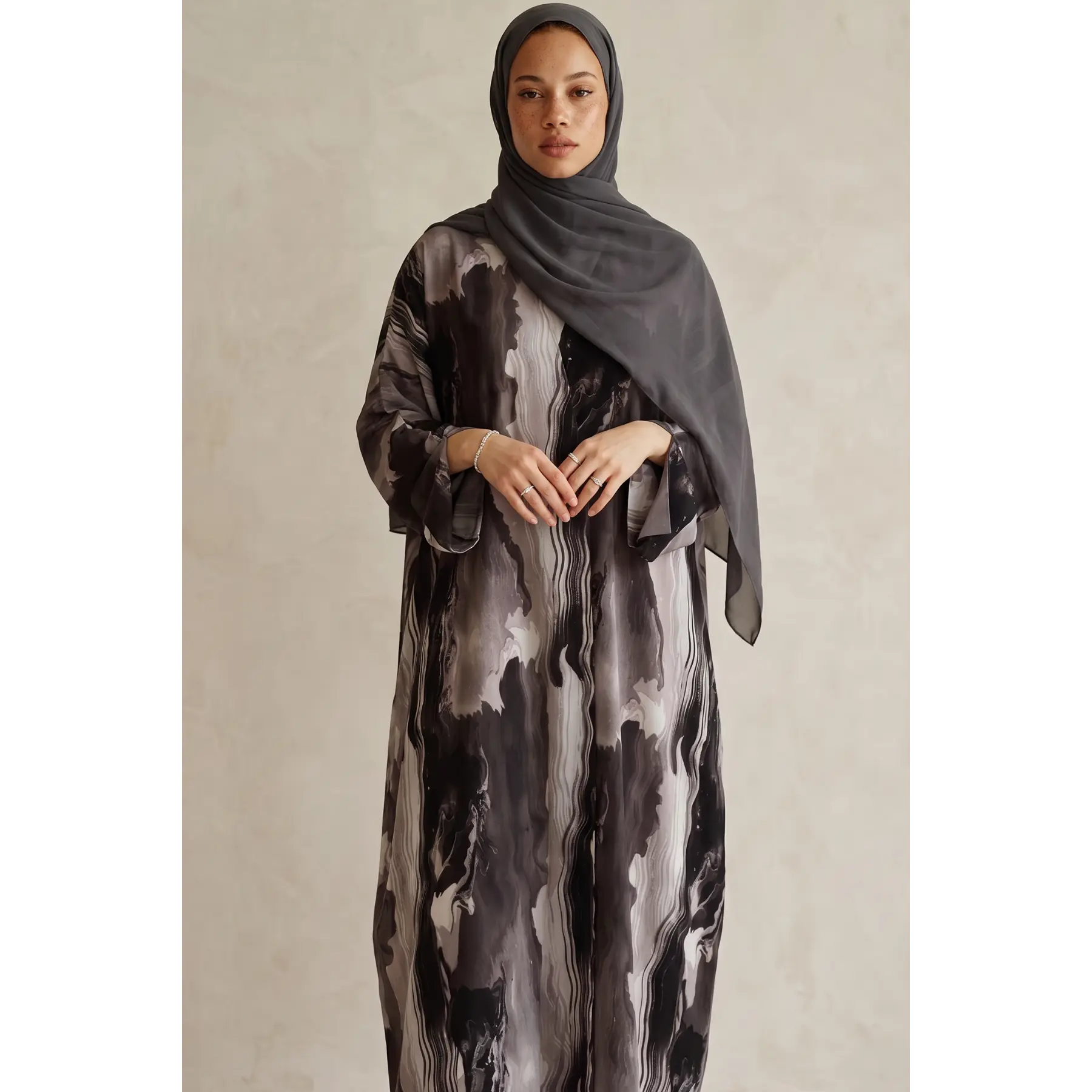 Marble Flow Open Abaya