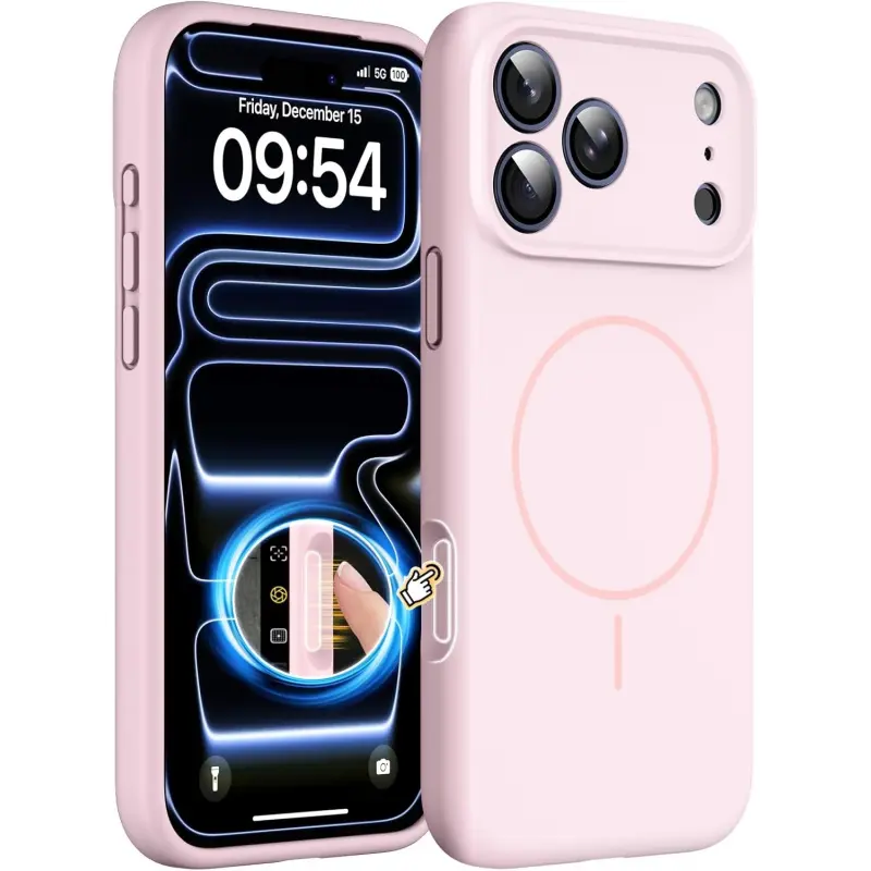 Magnetic Protective Silicone Phone Case for iPhone 17/17 Pro Max/16 Plus/16E/15/14/13/12 Pro Max, MagSafe-Compatible, Integrated Camera Control Cover, Girly Aesthetic Soft Rubber Casing for Women - Smartphone Cellphone Devices Accessories