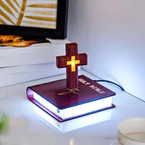 Christian Jesus Cross Night Light Magnetic Levitating Cross Decor - 360 Degree Free Rotation, Bible Verse Lamp - Levitating Religious Desk Lamp, Religious Gift Representing Jesus's Power Of Hope, Love & Redemption, Prayer Room Accessory, Spiritual