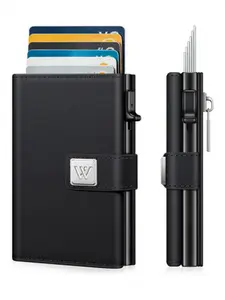 Men's Leather Pop-Up Wallet, Slim Minimalist RFID Blocking Card Holder with ID Window for Easy Access, Front Pocket Design, Gift for Holidays & Birthdays