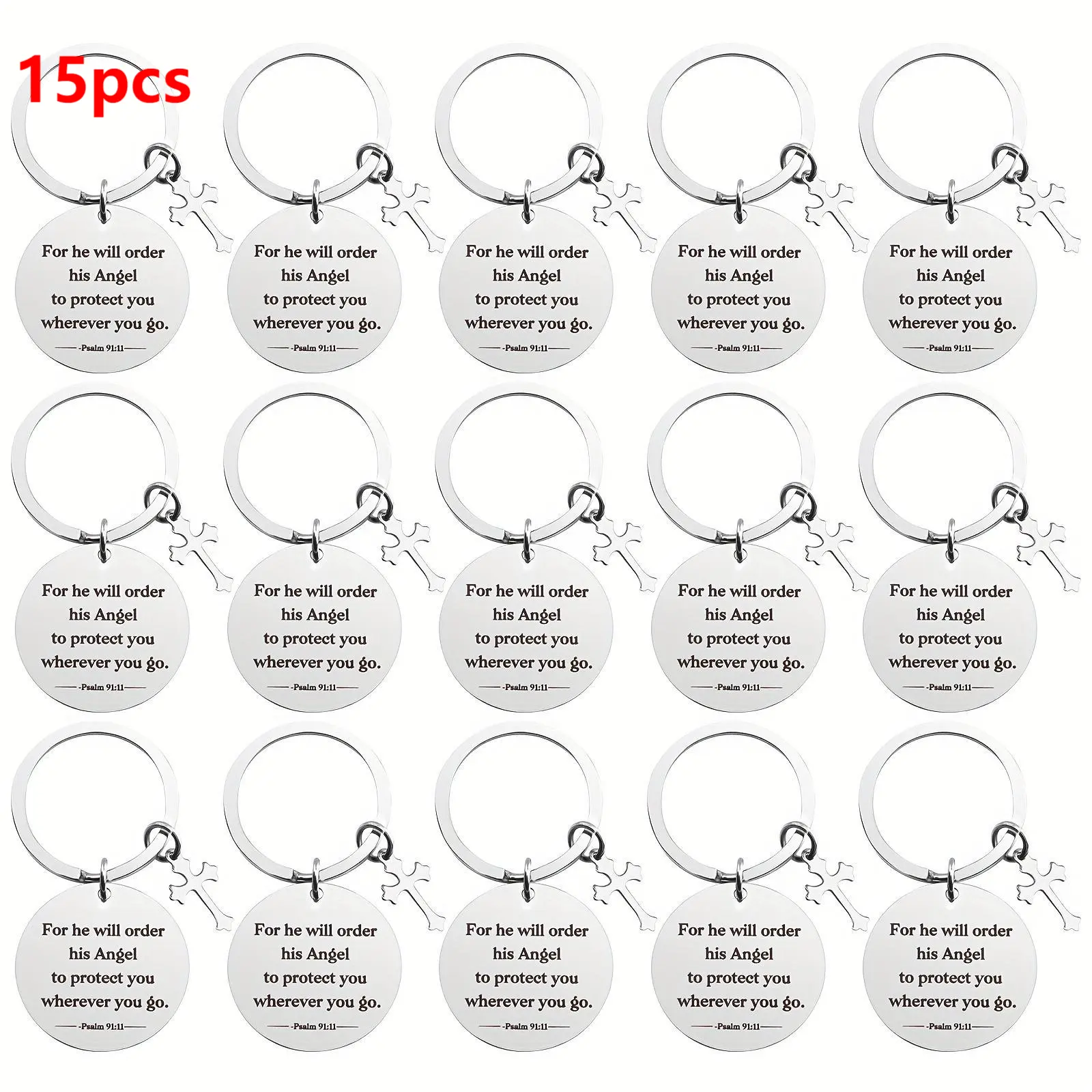 15pcs Christian Theme Keychain Set, Zinc Alloy Classic Keychains with Engraved Bible Verses, Casual Style Christian Gift Accessories, Engraved Text