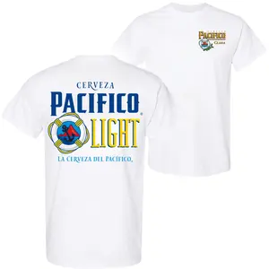 Cerveza Pacifico Light Graphic T-Shirt, Nautical Anchor Lifebuoy Design, 2 Sides, Soft Cotton Blend Shirt, Beach Beer Apparel for Men & Women, Summer Coastal Gift