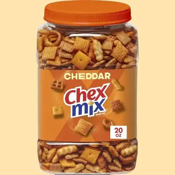 Chex Mix Cheddar Snack Mix (20 oz Resealable Tub) - Savory & Cheesy Crunchy Snack Mix for Parties & Pantry