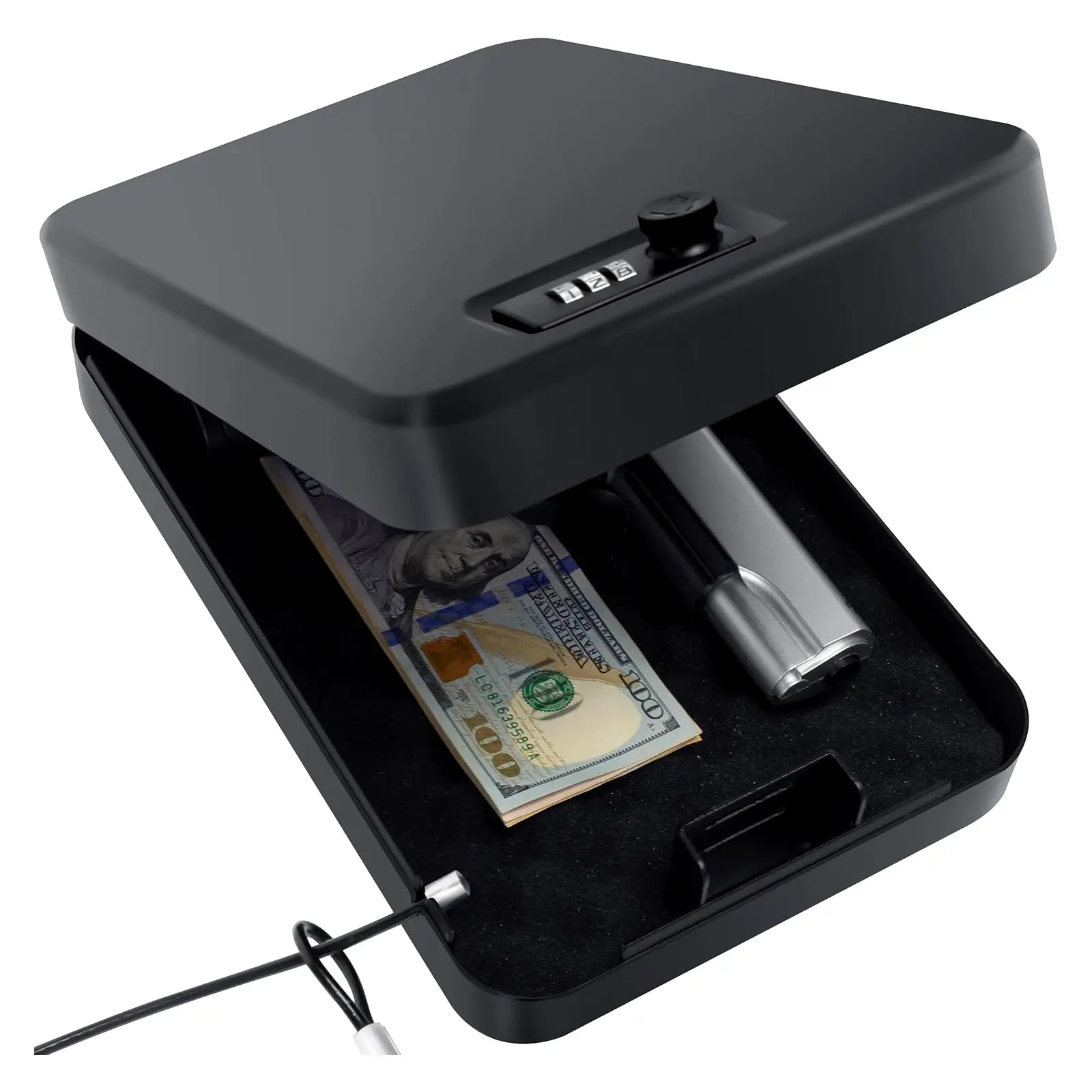 Portable Mini Pistol Safe - Security Lock Box for Theft Prevention, Office, Home (Combination, Password Lock Safes), Portable Safe Use, Steel Security Safe