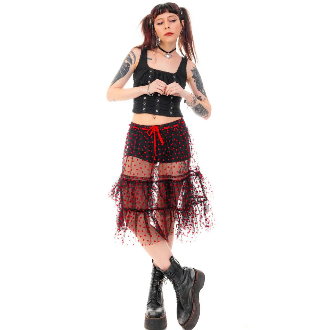 Louisa May Sheer Heart Ruffle Skirt
