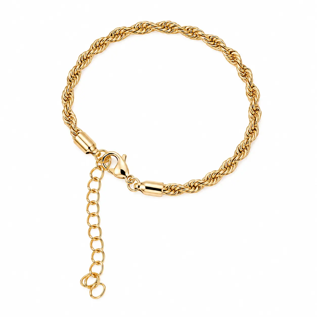 Gold Tone Twisted Rope Chain Bracelet for Women, Adjustable Lobster Clasp Bracelet with Extension Chain, Minimalist Fashion Jewelry for Everyday Wear and Gifts