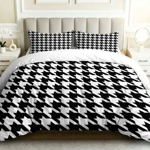 3PCS Duvet Cover Set, 1 Duvet+2 Pillowcases(Without filler), Houndstooth Black White Classic Modern Chic theme, Holiday bedding set, Stylish Elegant Durable Suitable for decoration Bedroom Living Room Guest Room Hotel.