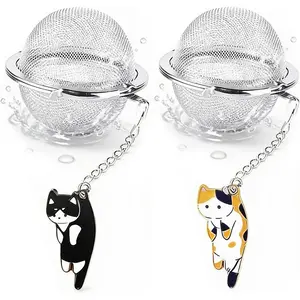 Cat Tea Infuser, 2 Pcs Cute Tea Diffuser Stainless Steel Mesh Loose Leaf Tea Infusers Tea Ball Strainers with Cat Pendants (Black&Orange Cats)