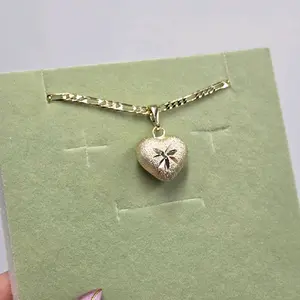Star Heart Necklace with Delicate Flower Engraving on Gold Chain Perfect for Everyday Wear