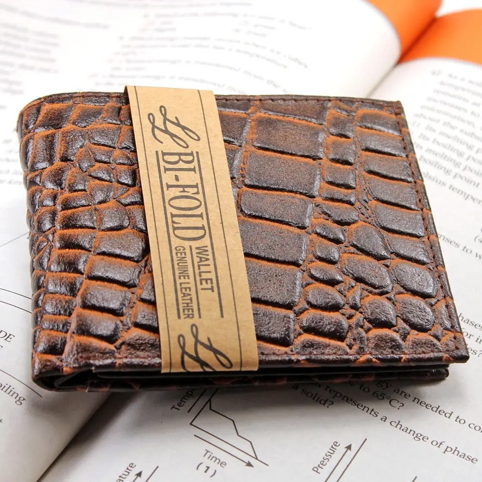 New Mens Genuine Leather Bifold Wallet ID Credit Card Alligator Window Crocodile New Mens Genuine Leather Bifold Wallet ID Credit Card Alligator Window Crocodile