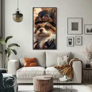 Steampunk Dog in Top Hat Diamond Painting, 13.78x27.56 inches, Cyberpunk Style DIY Mosaic Decor