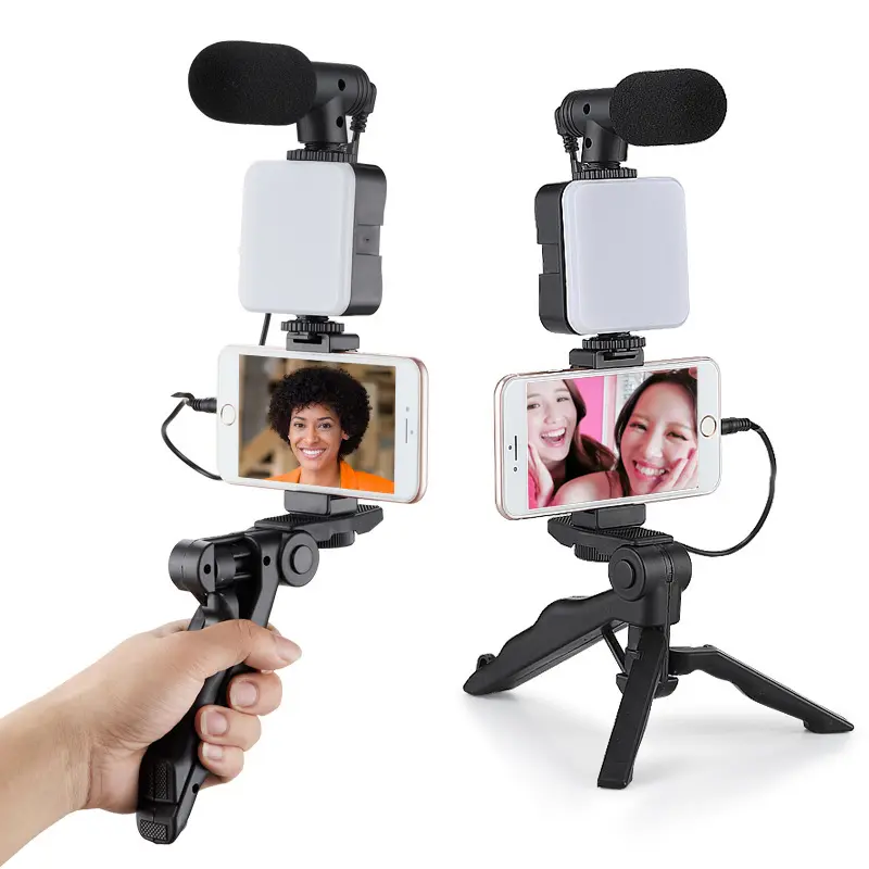 5-in-1 Vlogging Kit with Tripod, LED Light, Microphone & Phone Mount, Compatible with Smartphones, Cameras & Tablets Beginner Kit, Video Blog Kit, Content Creator Kit, Camera Accessories