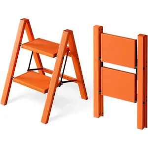 2 Step Ladder, Lightweight Portable 2 Step Stool with Anti-Slip Wide Pedal, 330lbs Capacity  Ladder for Household,Office,Library(Orange)