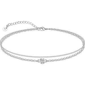 0.1 CT Diamond Anklet for Women 925 Sterling Silver Layered Anklets with 3mm Lab Grown Diamonds Jewelry Gifts