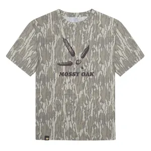 Mossy Oak Washed Out Camo Tee Turkey Track Tee Printing Original Bottomland Pattern, Turkey Track Tee Printing Mossy Oak Original Bottomland Short Sleeve Camo Shirt