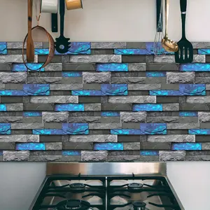 wallpaper 6/24/48pcs Peel & Stick Wallpaper Tiles - Waterproof Vinyl Self-Adhesive Textured Blue Stone Pattern for Kitchen Bathroom Bedroom Living Room Dining Wall Floor Decor, Easy DIY Home Renovation, Tiles, Waterproo