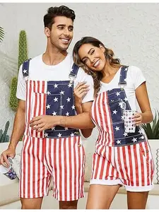 OeyFnbmO 4th of July Comfortable Stretch American Flag Overalls for Men and Women Memorial Day Coveralls USA Patriotic Gifts for Couples (Recommend Refer to Size Chart) Father's Day Romper Summer Menswear Womenswear