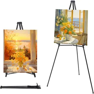 Professional  Foldable Display Easel for Painting, Signs, Poster, 33-64" Height Adjustable Table Top & Floor Metal Tripod for Canvas, Art, Exhibits, Office, Outdoor - Black