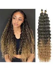 2 Packs 30" Ocean Wave Crochet Hair Extensions for Women - Deep Wave Synthetic Braiding Hair with Golden Clips, Natural Look for Boho Braids, Synthetic Curly Wavy, Synthetic Hairpieces