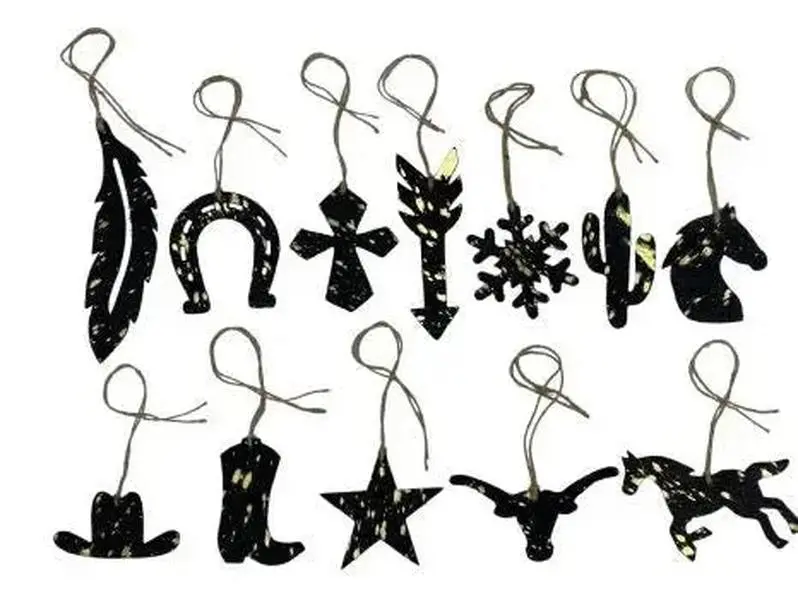 Gold/Black Acid Wash Leather Cowhide  Christmas Ornament - Sold Individually