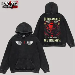 [Collection] Angels of Death Space Marine Hoodies - Vintage Washed Blood Angels, Ultramarines, Dark Angels Grunge Oversized Streetwear Gamer Apparel