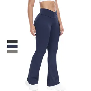 Plain High Waist Yoga Pants, Tummy Control Leggings for Women, Yoga Trousers Flared Joggers Sporty Skinny Bottoms Stretchable Activewear