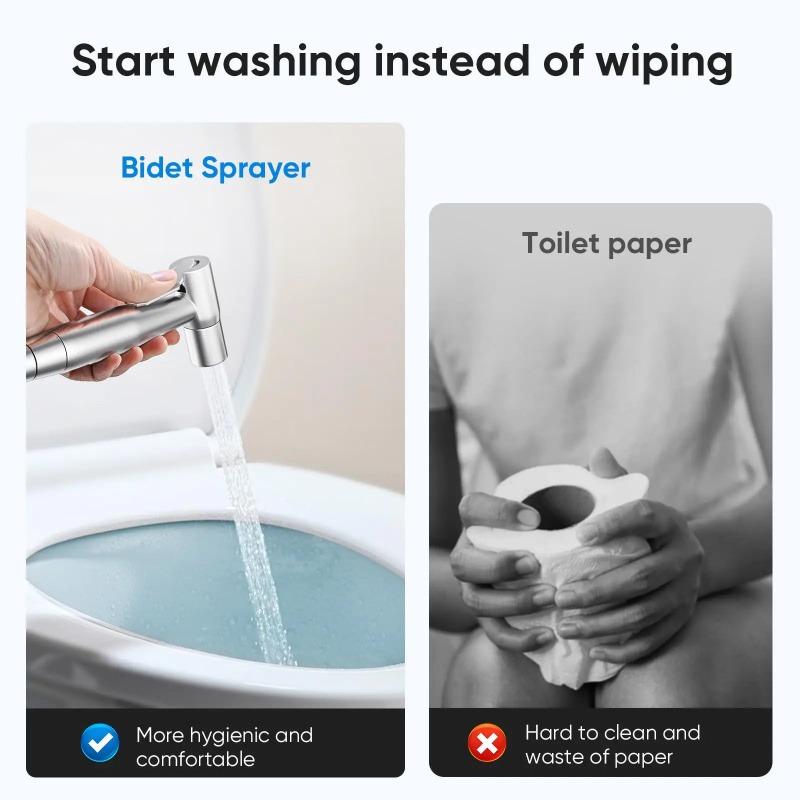 Bidet Sprayer – Handheld Jet Spray for Attachment Toilet, Adjustable Water Pressure Toilet Muslim Shower Easy to Install - Stainless Steel, with Bidet Hose for Feminine Wash（1）