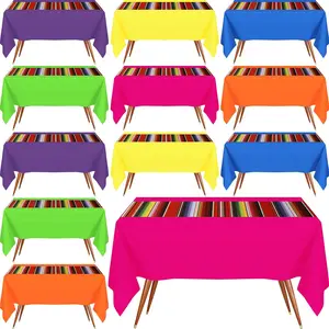 12 Pcs 54 x 108'' Plastic Striped Mexican Fiesta Tablecloth Table Cover for Fiesta Party Decorations (Pure with Stripe)