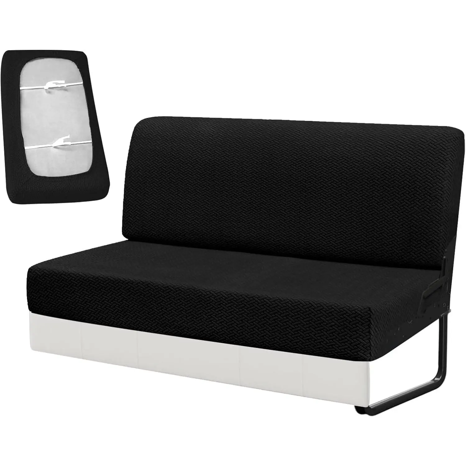 RV Sofa Cover Set, 2-Piece Backrest and Seat Slip Covers for Jackknife Sofa Bed, RV Furniture Protector (Black)