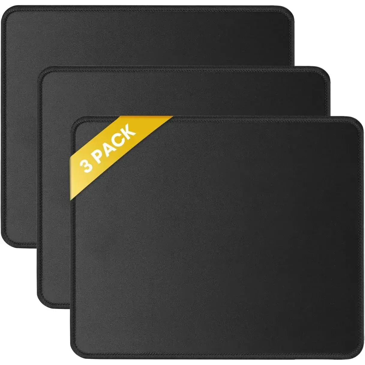 3 Pack Mouse Pad with Stitched Edge, Comfortable Mouse Pads with Non-Slip Rubber Base, Washable Mousepads Bulk with Comfortable Cloth, Mouse Pads for Computers Laptop Mouse 10.2x8.3inch Black