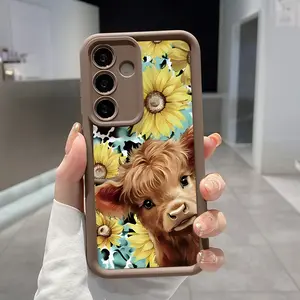 Cute Highland Cow Pattern TPU Phone Case Compatible with Galaxy S26 S23 Ultra S24 Plus S25 S22+ Shockproof Non Slip Military-Grade Protection Silicone Cover Smartphone Casing Durable