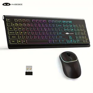 MAGEGEE V650S Wireless Keyboard Mouse Combo, 2.4G Full Size RGB Backlit Silent Ultra-Thin Gaming Keyboard & Mouse Set with RGB Backlit Numpad for Windows, Desktop, Laptop, PC