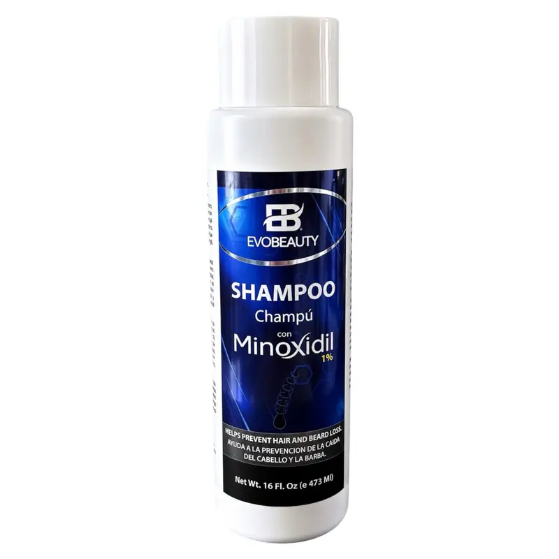 EVOBEAUTY, Shampoo with 1% Minoxidil for hair and beard loss, Champú con 1% Minoxidil para la caida de cabello y barba 16 Fl Oz, Pack of 1