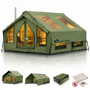SENLEETO 6-8 Person Inflatable Camping Tent, Heavy Duty 420D Oxford Air Tent with AC Port & 2 Skylights, 100% Waterproof Windproof Luxury Cabin Glamping Tent with Dual-Use Rainfly Awning
