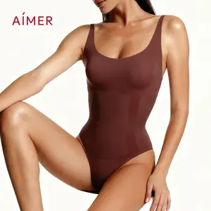 AIMER Sculpting Bodysuit Shapewear for Women Seamless Slimming Compression All-in-One Lightweight Breathable Soft Fabric Adjustable Convertible Straps Comfortable Fit Under Dress Essential Basic Minimalist Brown Malt Fall Fashion TikTokShopHolidayHaul