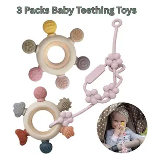 3 Pack BPA-Free Baby Teething Toys – Soft Silicone Teether Rings with Pacifier Clip, Chew Toys for 0-6 & 6-12 Months Boys & Girls, Soothing Teething Relief